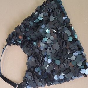 Black sequined and beaded  bag 12 X 15 black satin lining  Double zipper